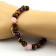 Rose Quartz + Amethyst + Tiger's Eye Bracelet 8 mm Beads.