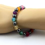 Multicolor Banded Agate + Hematite Bracelet 8 mm Beads.