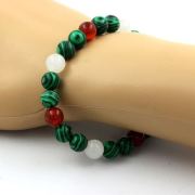 Malachite + Red Agate + Moonstone Bracelet 8 mm Beads.