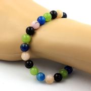 Pink Opal + Blue Banded Agate + Peridot + Black Agate Bracelet 8 mm Beads.