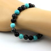 Labradorite + Black Agate + Turquoise Bracelet 8 mm Beads.