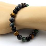 Labradorite + Moss Agate + Tiger's Eye + Black Agate Bracelet 8 mm Beads.