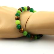 Green Agate + Tiger's Eye + Peridot Bracelet 8 mm Beads.