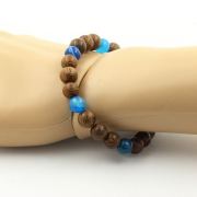 Blue banded Agate + wood Bracelet 8 mm Beads.