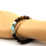 Larimar from Dominican Republic + matte black Onyx + wood Bracelet 8 mm Beads.