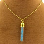 Raw neon blue Apatite necklace.