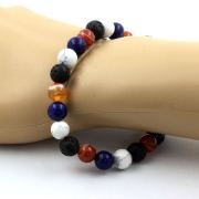 Lapis Lazuli + Banded Agate + Howlite + Lava Bracelet 8 mm Beads.