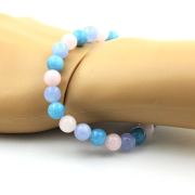 Blue Chalcedony + Aquamarine + Rose Quartz Bracelet 8 mm Beads.