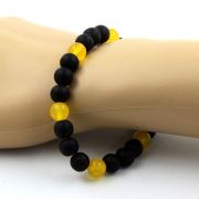 Yellow Agate + Matte Black Onyx Bracelet 8 mm Beads.