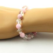 Pink Opal + Quartz Bracelet 8 mm Beads.