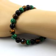 Tiger's Eye + Black Agate + Malachite Bracelet 8 mm Beads.