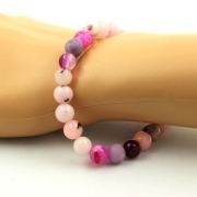 Pink Opal + Pink Banded Agate + Fuchsia dragon veins Agate + Matte Purple Mica Bracelet 8 mm Beads.