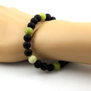 Matte Black Onyx + Serpentine Jade from China Bracelet 8 mm Beads.