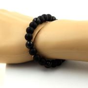 Matt black Onyx + Schorl Tourmaline from Brazil Bracelet 8 mm Beads.