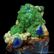 Conichalcite ps. Azurite with Azurite, and Calcite