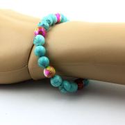 Turquoise + Yellow Rose Jasper Bracelet 8 mm Beads.