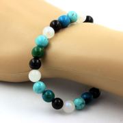 Chrysocolla + Turquoise + Moonstone + Black Agate Bracelet 8 mm Beads.