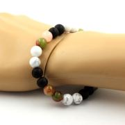 Watermelon Tourmaline + Howlite + Matte Black Onyx Bracelet 8 mm Beads.