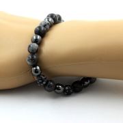 Snowflake Obsidian + Hematite + Labradorite Bracelet 8 mm Beads.