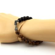 Labradorite from Finland + Matte Black Onyx + wood Bracelet 8 mm Beads.