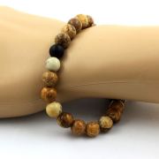 Landscape Jasper + Matte Black Onyx Bracelet 8 mm Beads.