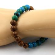 Chrysocolla + wood Bracelet 8 mm Beads.