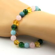 Rose Quartz + Citrine + Aquamarine + Green Agate Bracelet 8 mm Beads.