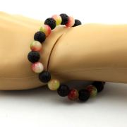 Watermelon Tourmaline + Lava Bracelet 8 mm Beads.