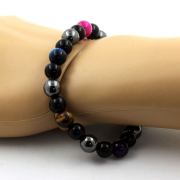 Multicolor Tiger's Eye + Hematite + Black Agate Bracelet 8 mm Beads.