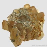 Fluorite (twinned) included by Cinnabar, with Pyrite - illustrated