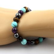 Amethyst + Tiger's Eye + Turquoise + Hematite Bracelet 8 mm Beads.