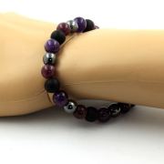 Amethyst + Hematite + Lepidolite + Matte Black Onyx Bracelet 8 mm Beads.