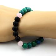 Rose Quartz + Chrysocolla + Matte Black Onyx Bracelet 8 mm Beads.