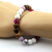 Howlite + Pink Banded Agate + Matte Purple Mica + Wood Bracelet 8 mm Beads.