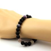 Purple Mica from Tanzania + Matte Black Onyx Bracelet 8 mm Beads.