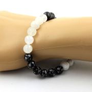 Snowflake Obsidian + Howlite + Labradorite + Moonstone Bracelet 8 mm Beads.