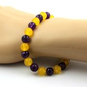 Amethyst + Yellow Agate Bracelet 8 mm Beads.