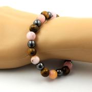 Tiger's Eye + Pink Opal + Hematite Bracelet 8 mm Beads.