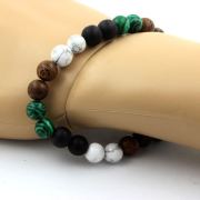 Howlite + Malachite + Matte Black Onyx + Wood Bracelet 8 mm Beads.