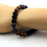 Sodalite + Matte Black Onyx + Wood Bracelet 8 mm Beads.