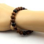 Schorl Tourmaline from Brazil + wood Bracelet 8 mm Beads.