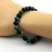 Malachite + Black Agate Bracelet 8 mm Beads.