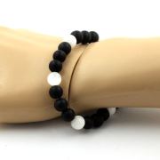 Matte Black Onyx + Selenite from Morocco Bracelet 8 mm Beads.