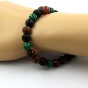 Banded Agate + Matte Black Onyx + Malachite + Wood Bracelet 8 mm Beads.