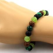 Peridot + Malachite + Matte Black Onyx + Wood Bracelet 8 mm Beads.