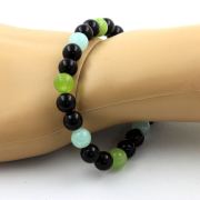 Angelite + Peridot + Black Agate Bracelet 8 mm Beads.