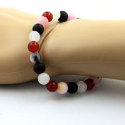 Red Agate + Moonstone + Matte Black Onyx + Pink Opal Bracelet 8 mm Beads.