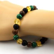 Citrine + Malachite + Matte Black Onyx + Wood Bracelet 8 mm Beads.