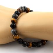 Tiger's Eye + Labradorite + Black Agate Bracelet 8 mm Beads.