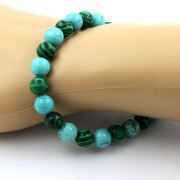 Malachite + Turquoise Bracelet 8 mm Beads.